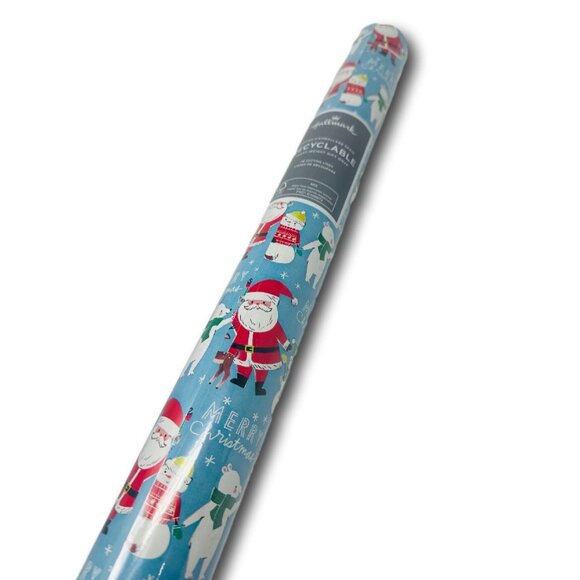 Hallmark Wrapping Paper Santa & Friends Polar Bear Snowman Reindeer 40 sqft Roll - Picture 2 of 2